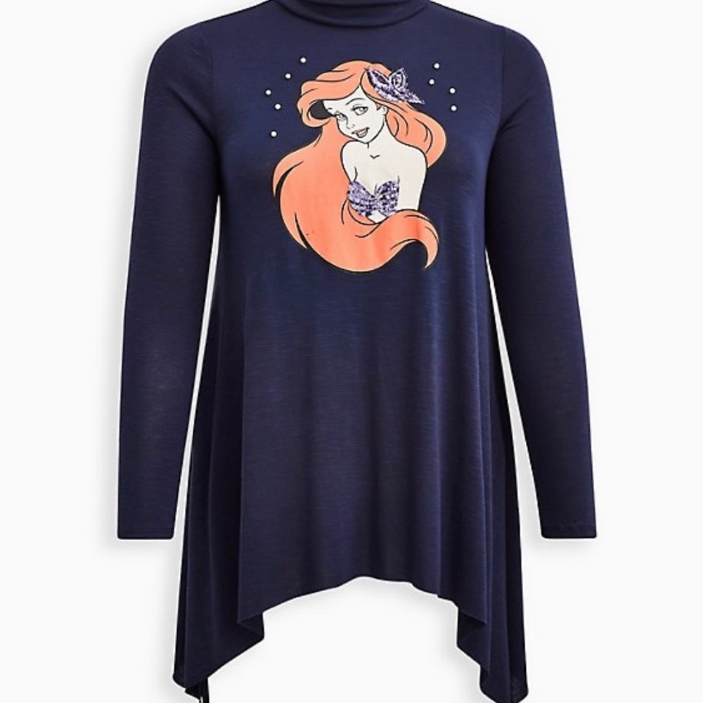 Torrid Disney Ariel Mock Neck Sequin & Faux Pearl Accent Top
